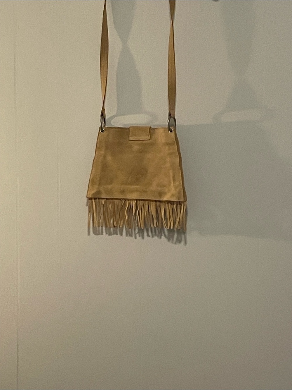 Suede Fringe Crossbody Bag in Tan